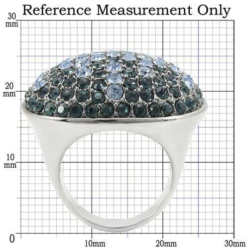 Rhodium   Ruthenium Brass Ring with Top Grade Crystal in Light Sapphire for Women Style 0W347