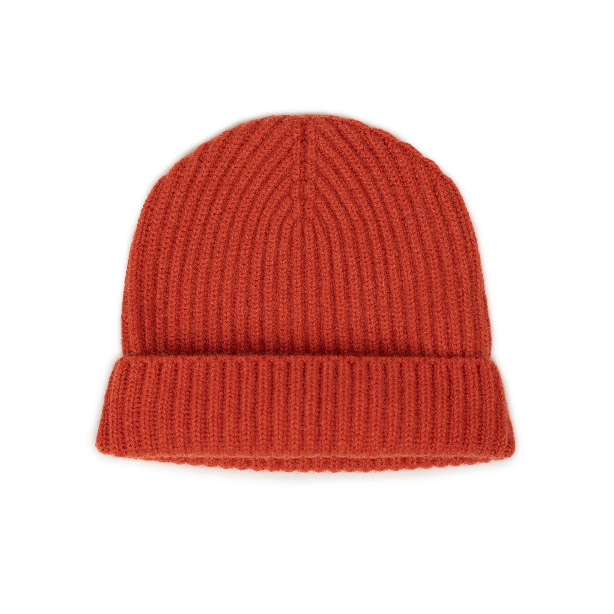 Ribbed hat in Furnace orange 4-ply pure cashmere