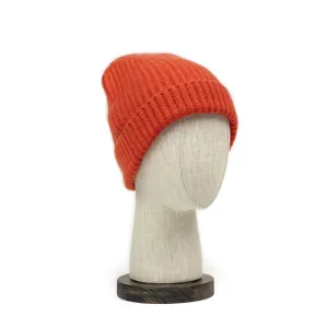 Ribbed hat in Furnace orange 4-ply pure cashmere