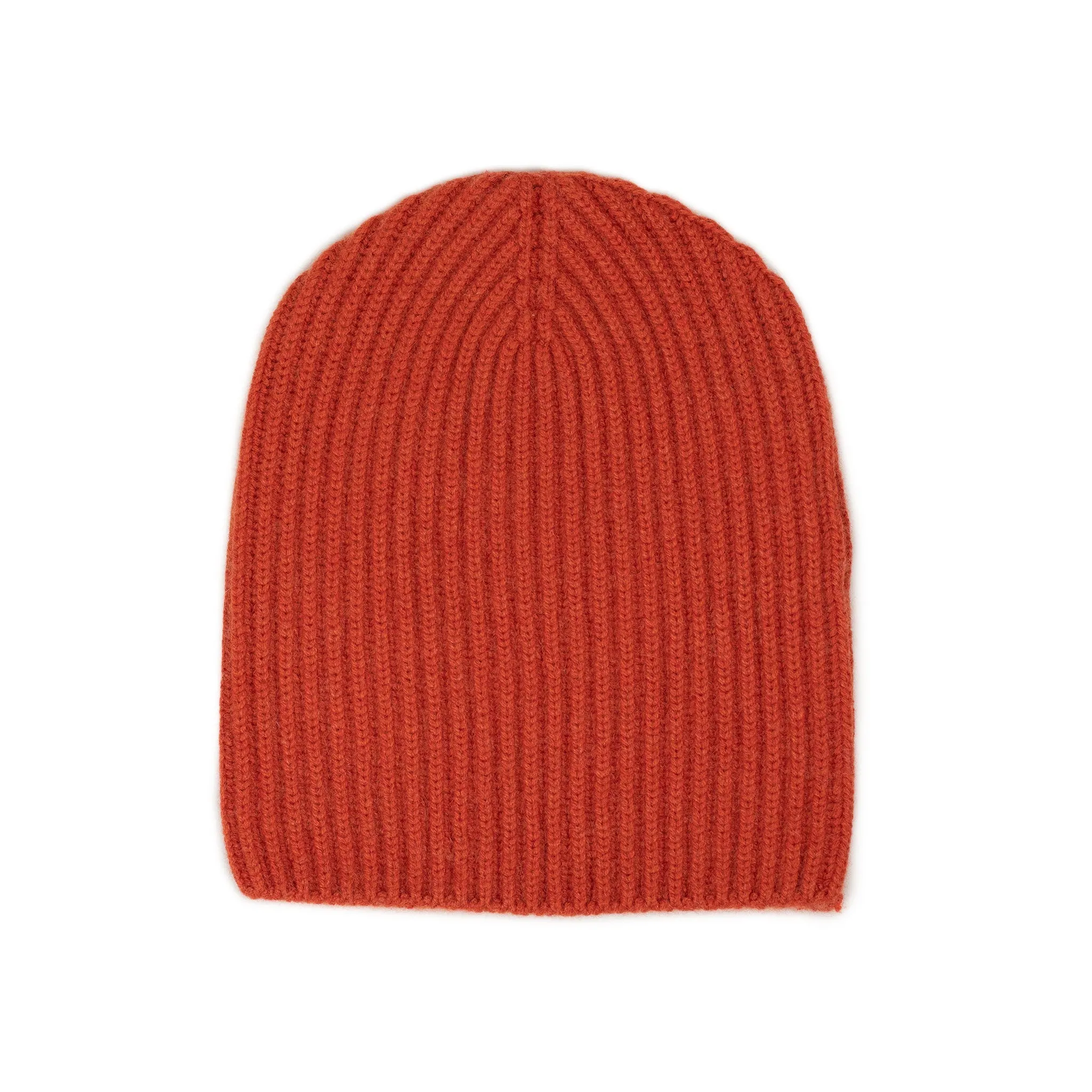 Ribbed hat in Furnace orange 4-ply pure cashmere