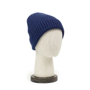 Ribbed hat in Inchiostro blue 4-ply pure cashmere