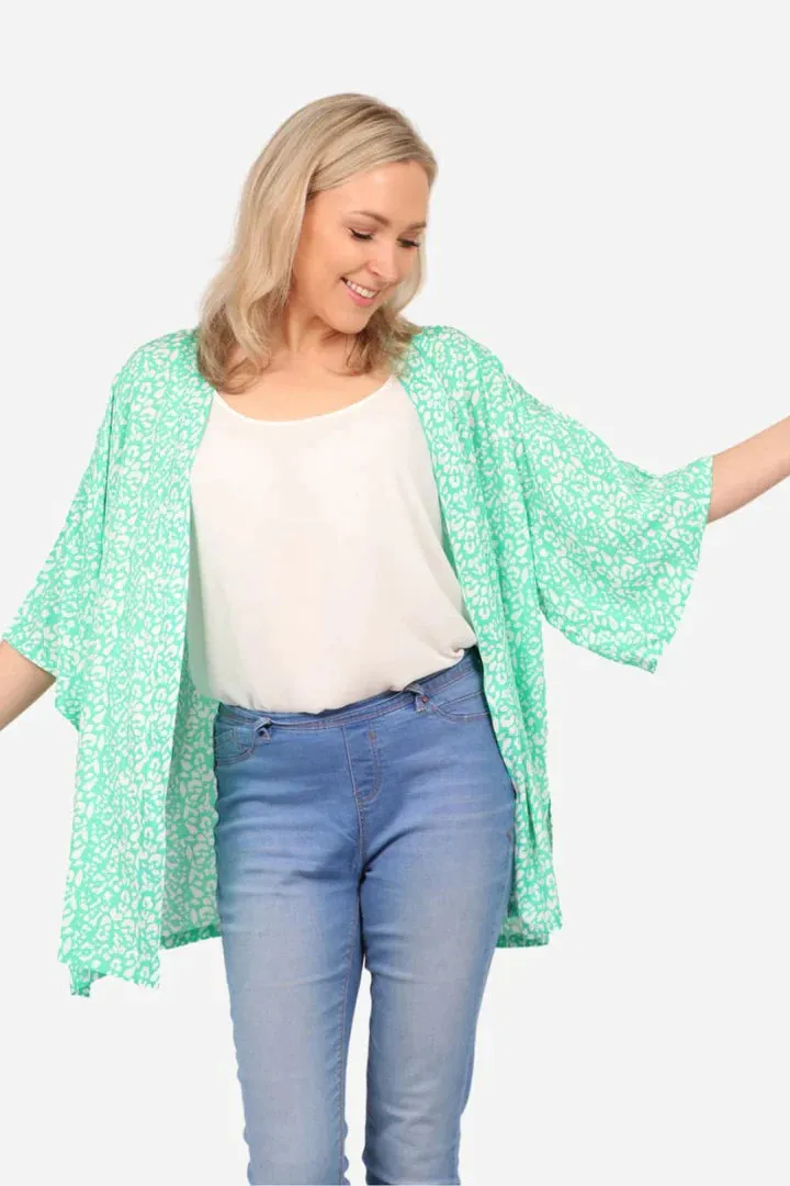 Sarta Blue Two Tone Leopard Print Kimono