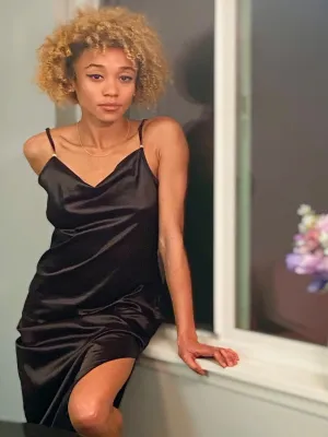 Satin Midi Slip Dress Inkwell Black