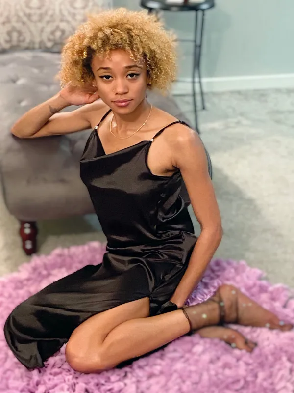 Satin Midi Slip Dress Inkwell Black