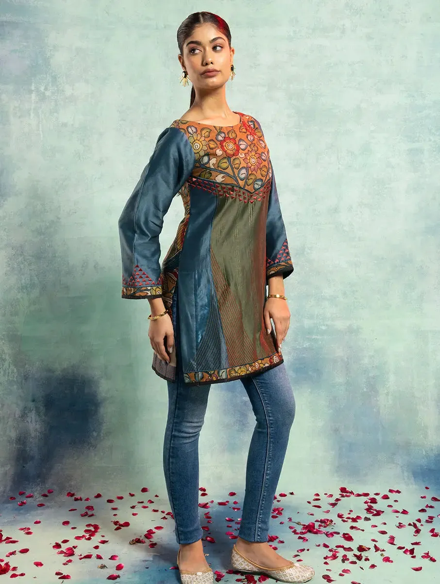 Semistitched Chanderi Kalamkari Short Tunic