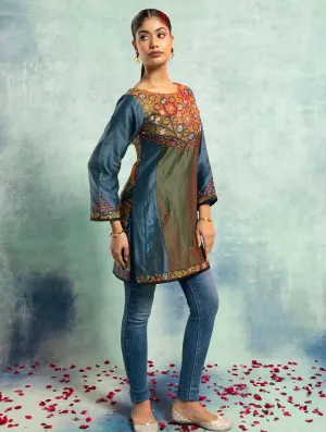 Semistitched Chanderi Kalamkari Short Tunic