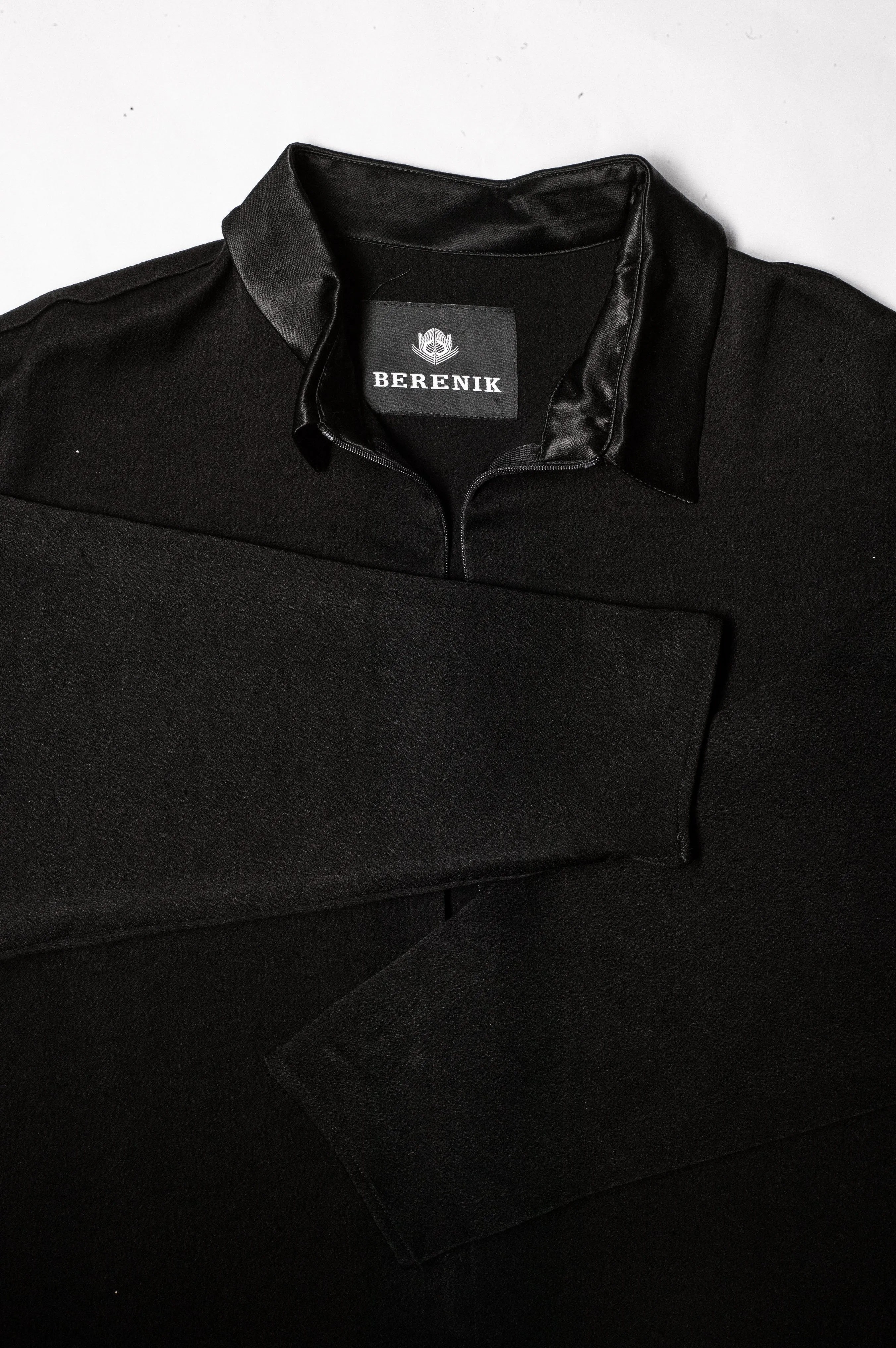 SHIRT COLLAR ZIP - HEAVY DRAPING black