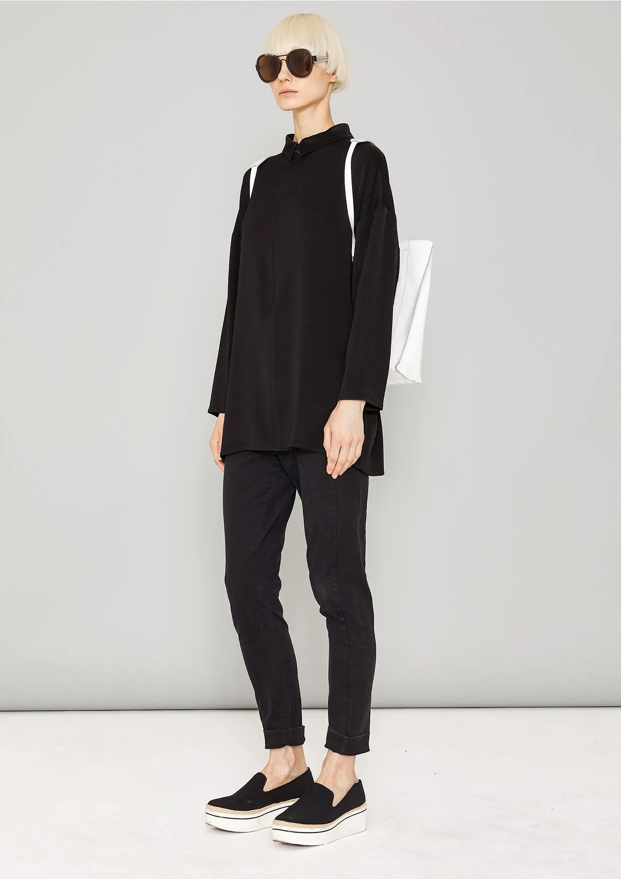 SHIRT COLLAR ZIP - HEAVY DRAPING black