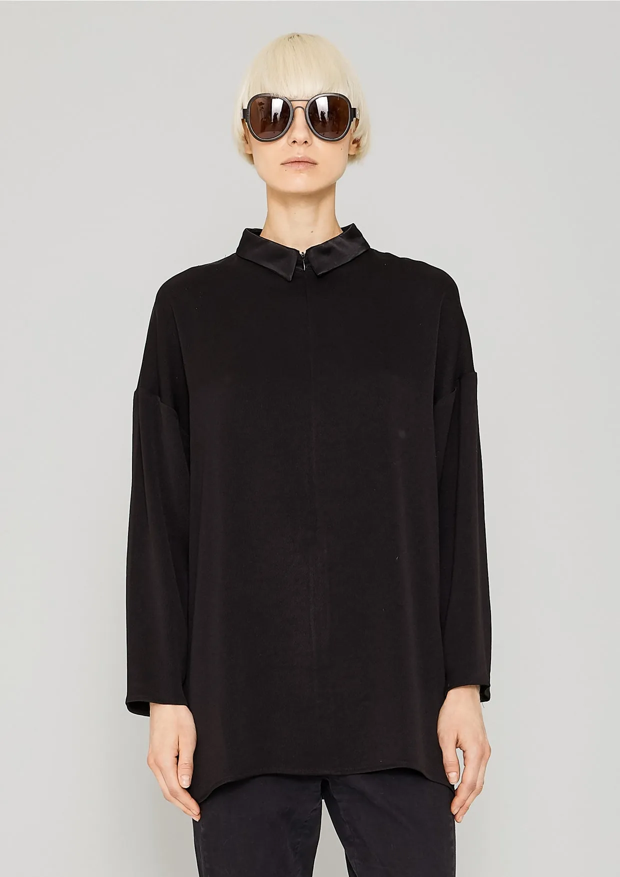 SHIRT COLLAR ZIP - HEAVY DRAPING black