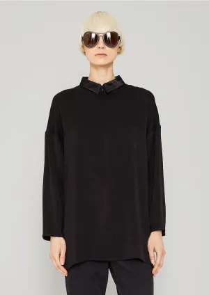 SHIRT COLLAR ZIP - HEAVY DRAPING black