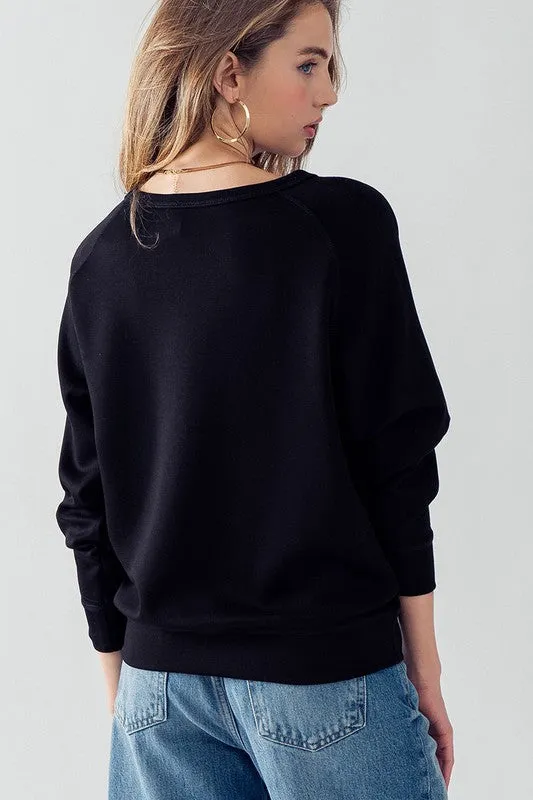 Sleeve Detail Pullover Raglan Sweatshirt Black