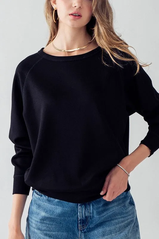 Sleeve Detail Pullover Raglan Sweatshirt Black