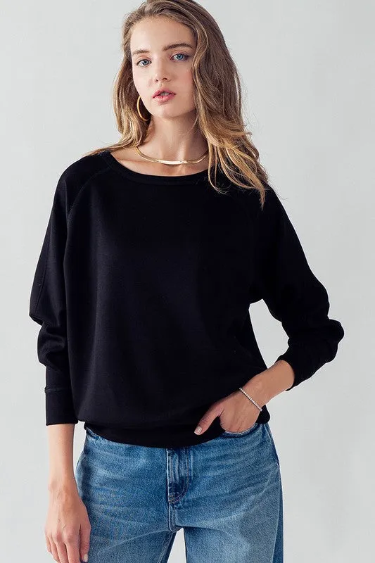 Sleeve Detail Pullover Raglan Sweatshirt Black