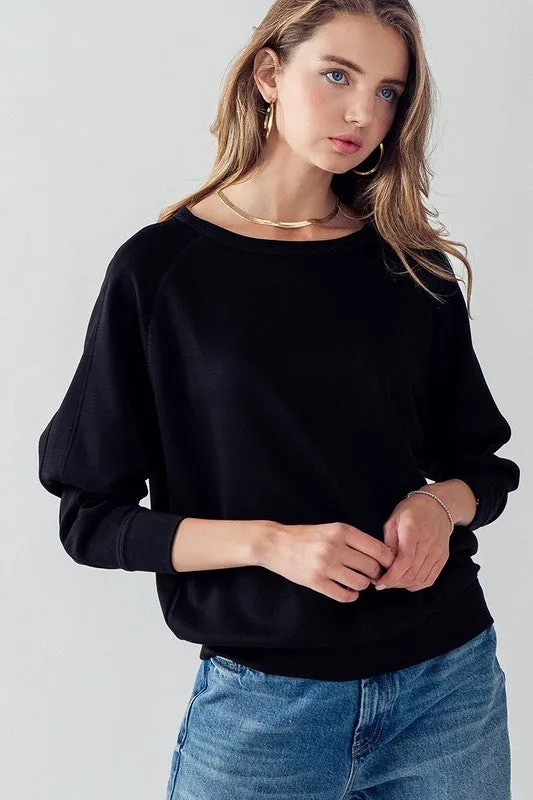 Sleeve Detail Pullover Raglan Sweatshirt Black