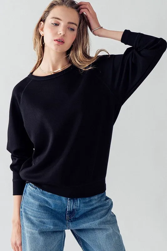 Sleeve Detail Pullover Raglan Sweatshirt Black