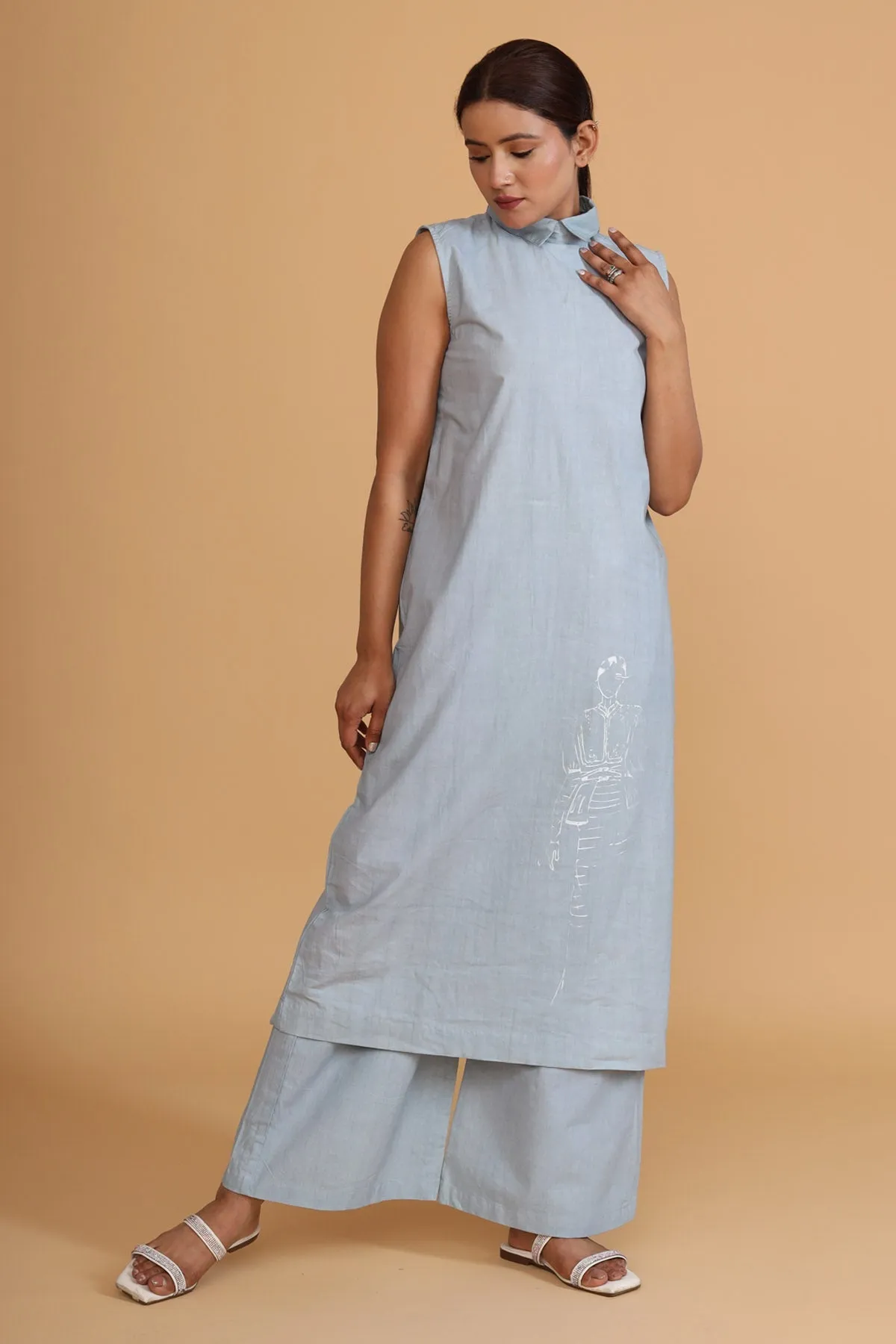 Sleeveless Collar Tunic & Pants