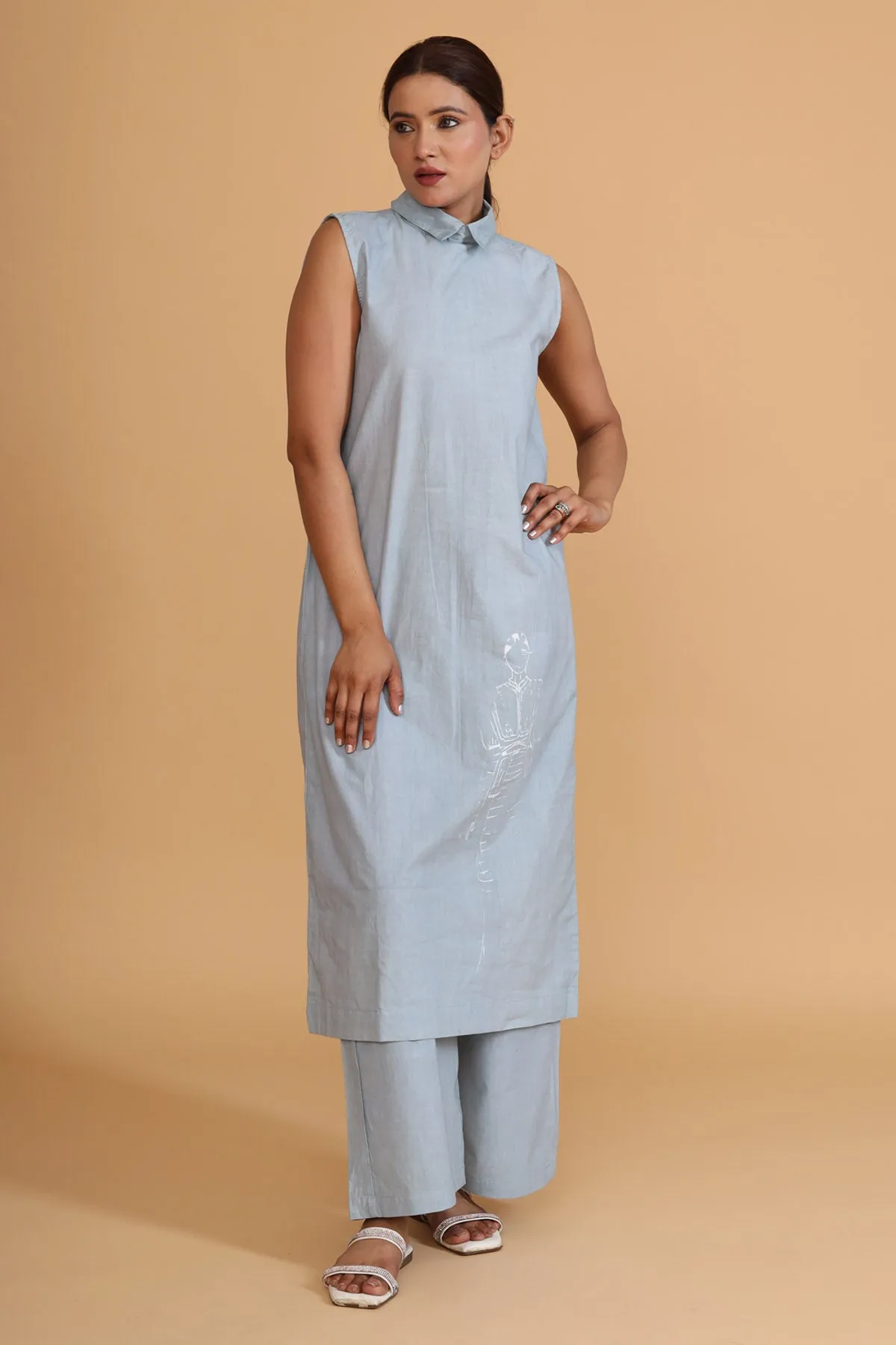 Sleeveless Collar Tunic & Pants