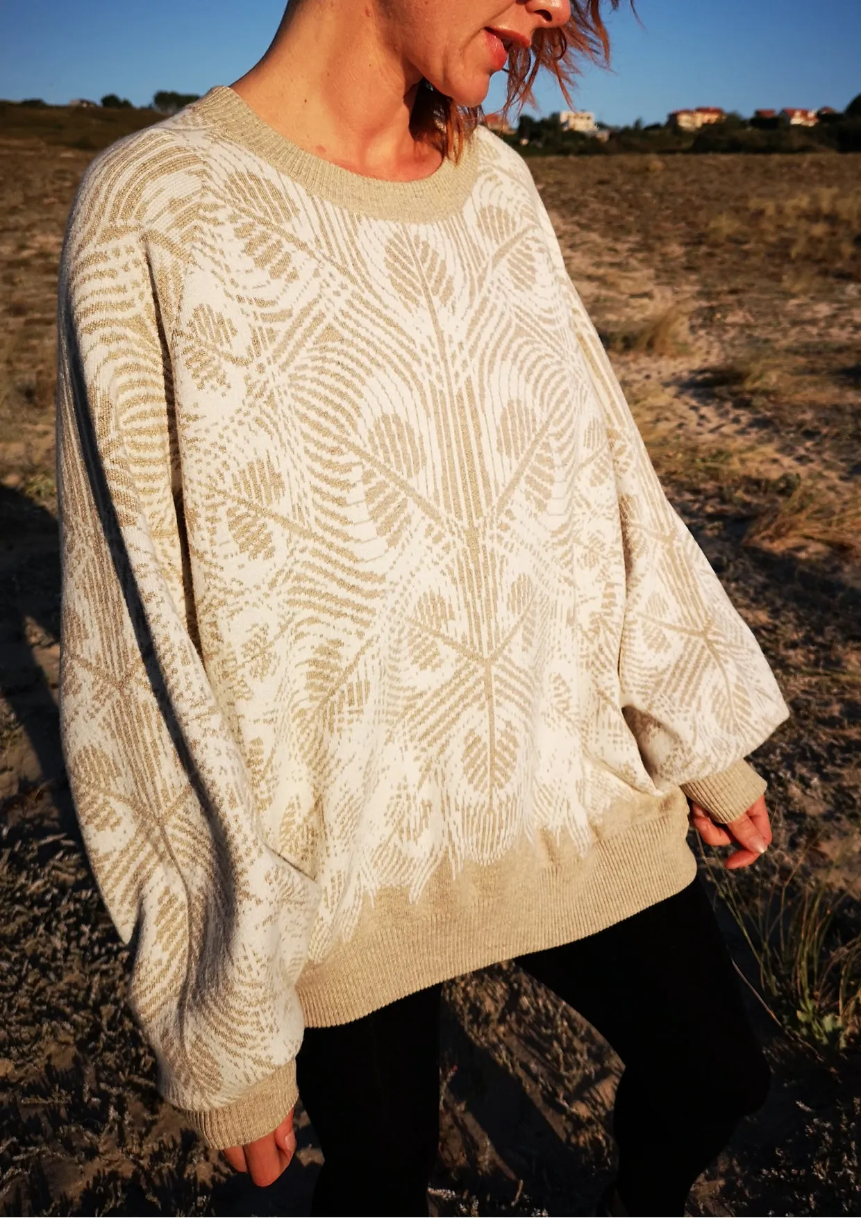 SWEATER OVERSIZED - KNIT PEACOCK beige