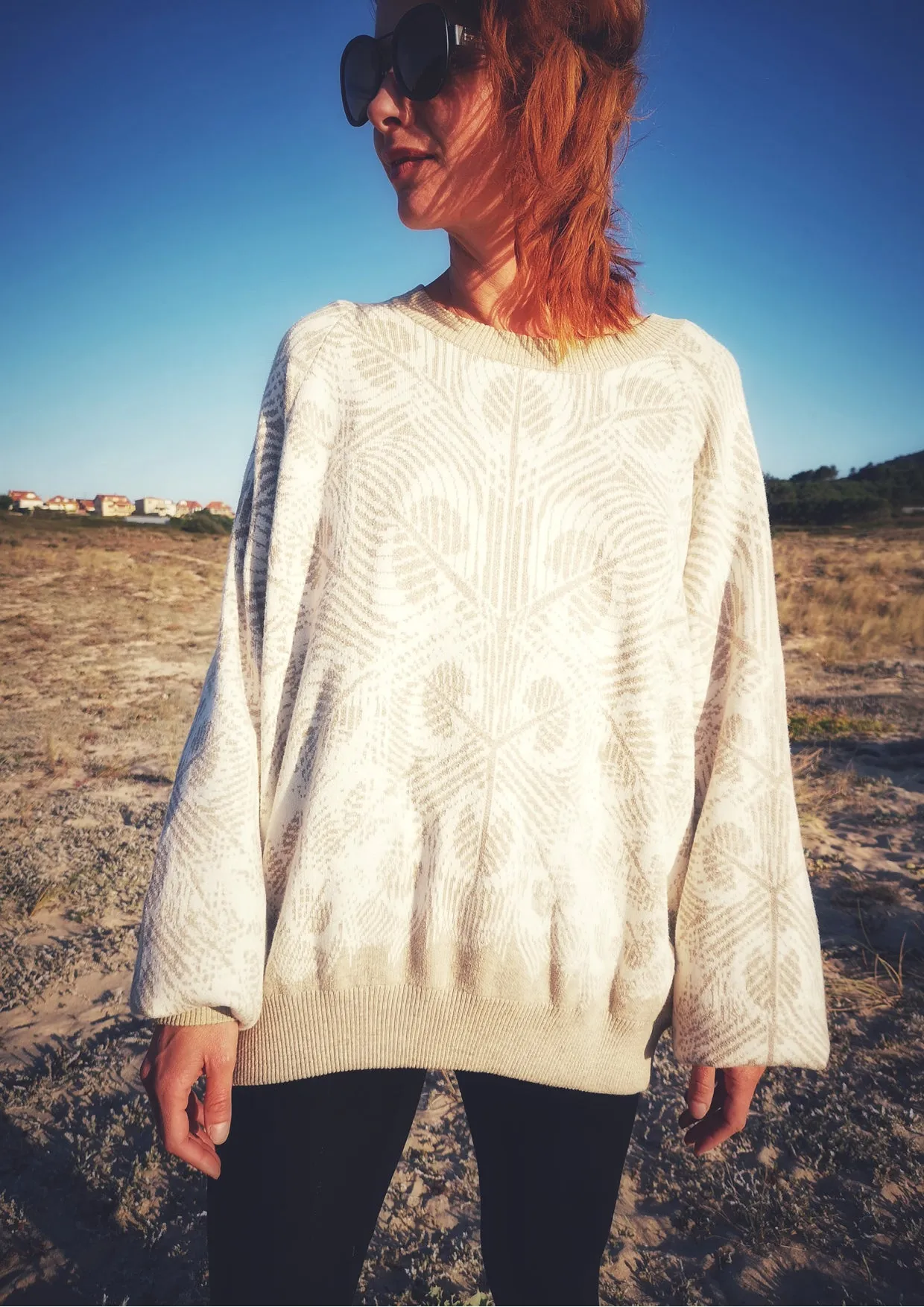 SWEATER OVERSIZED - KNIT PEACOCK beige