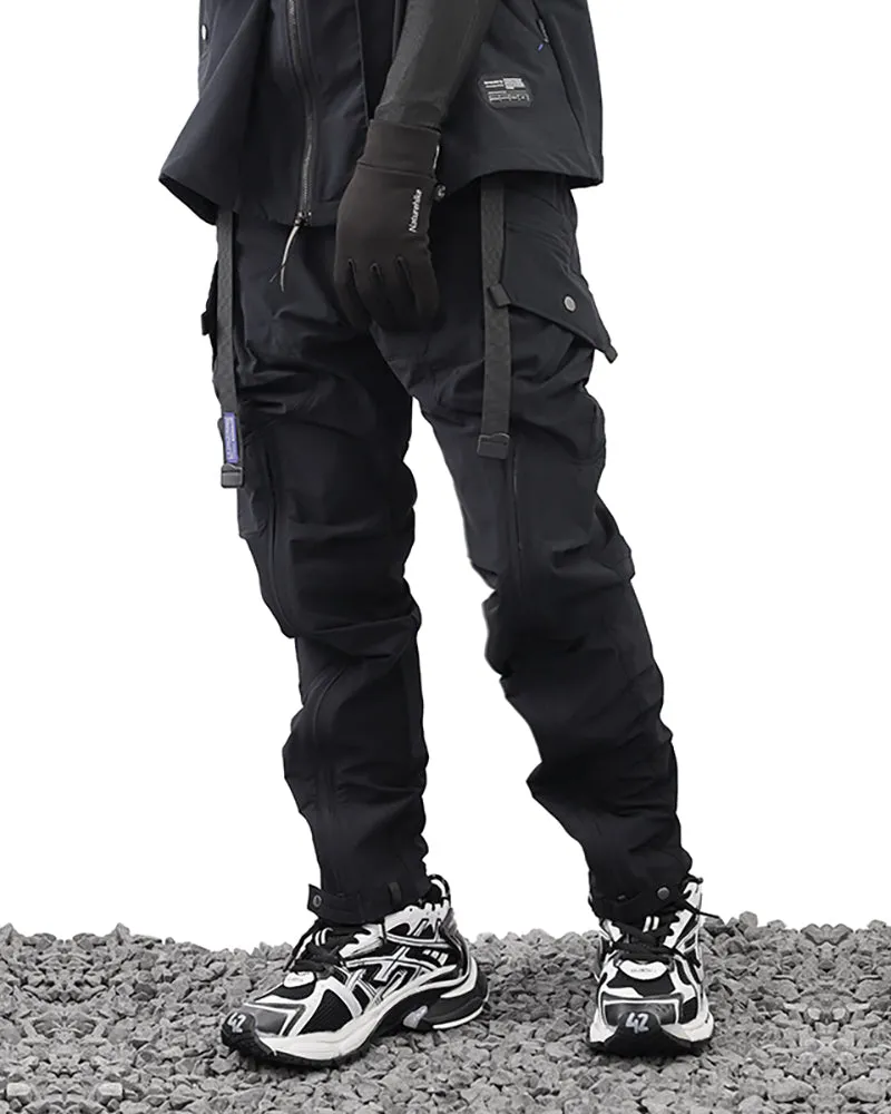 Techwear Laminated Zipper Black Cargo Pants