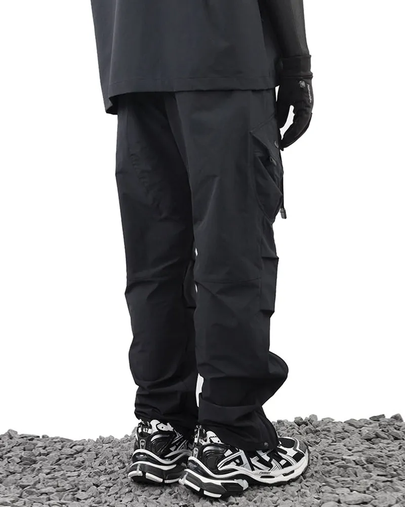 Techwear Laminated Zipper Black Cargo Pants