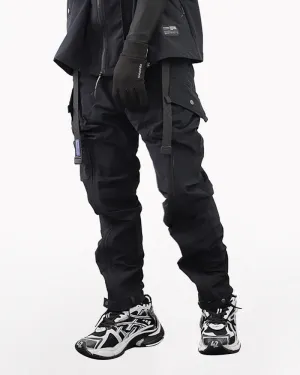 Techwear Laminated Zipper Black Cargo Pants