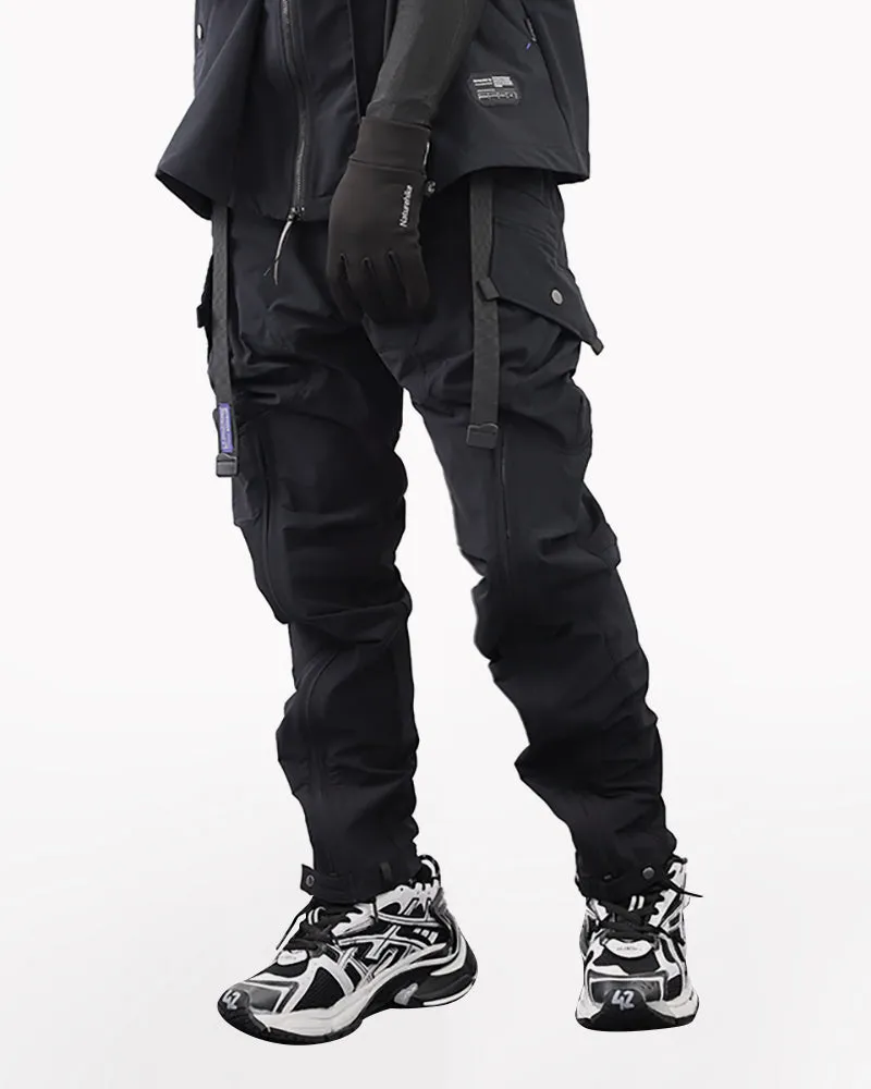 Techwear Laminated Zipper Black Cargo Pants
