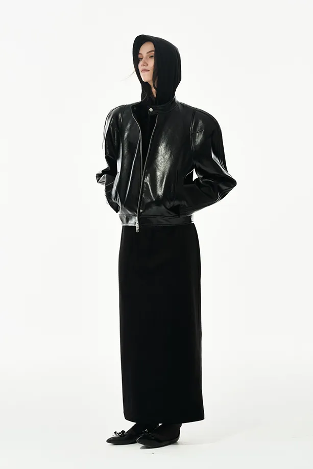 Unisex Cropped Faux-leather Moto Jacket