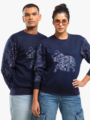 Unisex Printed Crewneck Sweatshirt - Navy