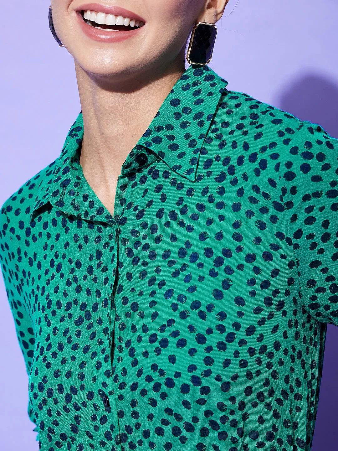 Women's Black And Green Polka Dot Jumpsuit - StyleStone