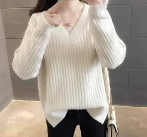 Womens Ribbed V-Neck Sweater