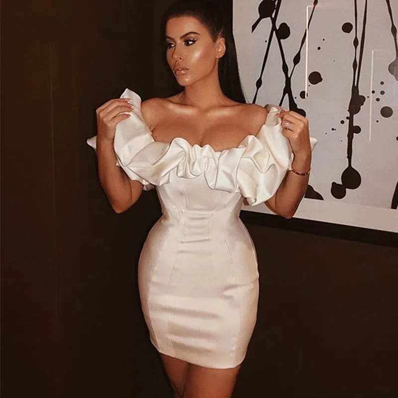 Women's Sheath Off-Shoulder Mini Dress With Ruffles