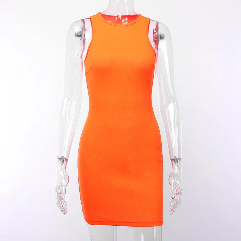 Women's Summer Casual Cotton Ribbed O-Neck Dress