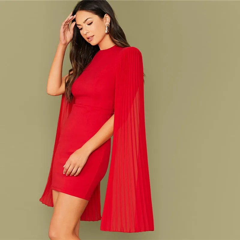 Women's Summer Sheath High-Waist Dress With Cloak-Sleeves