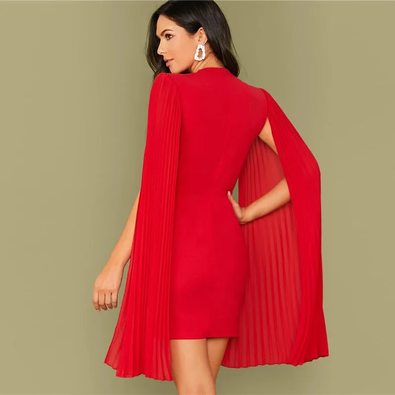 Women's Summer Sheath High-Waist Dress With Cloak-Sleeves