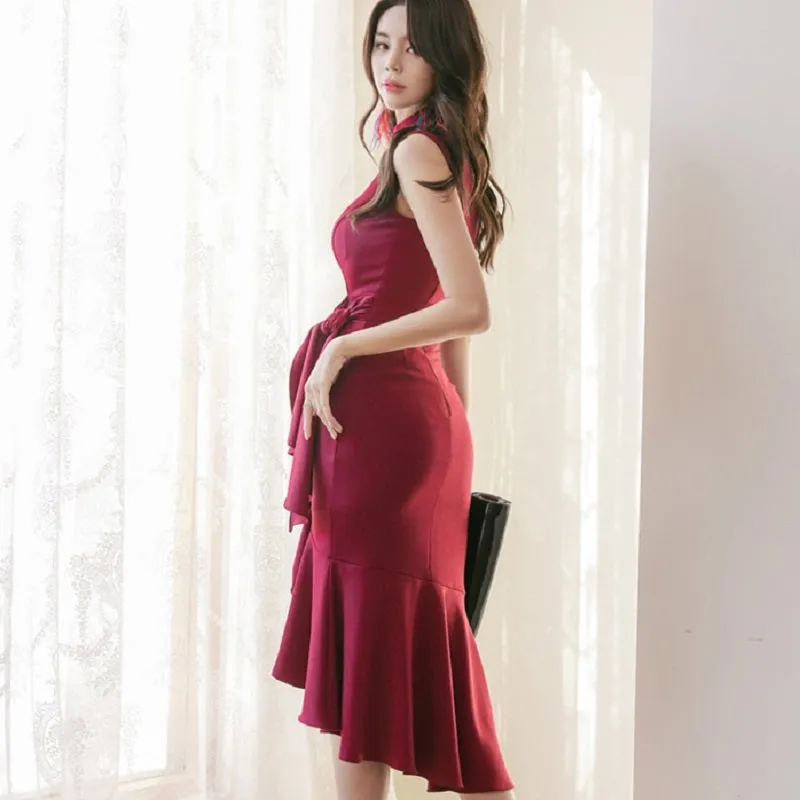 Women's Summer Sleeveless Sheath Dress With Ruffles