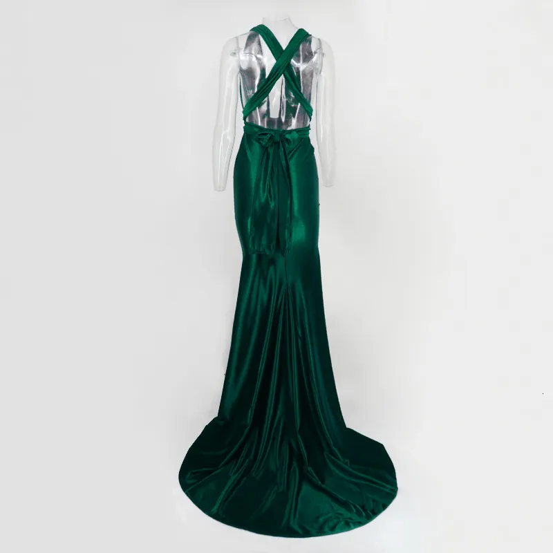 Women's Summer V-Neck Sheath Backless Satin Long Dress