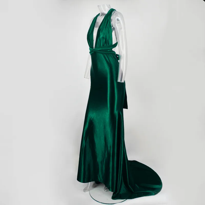 Women's Summer V-Neck Sheath Backless Satin Long Dress