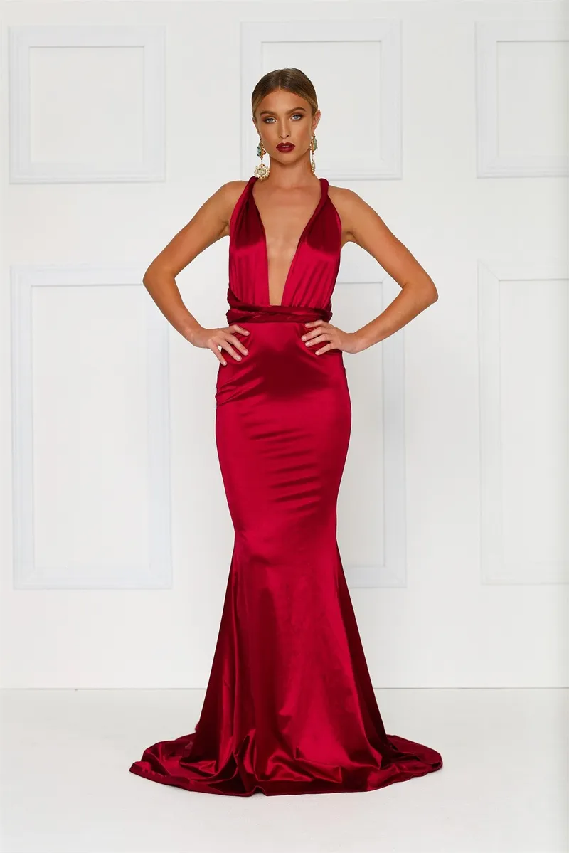 Women's Summer V-Neck Sheath Backless Satin Long Dress