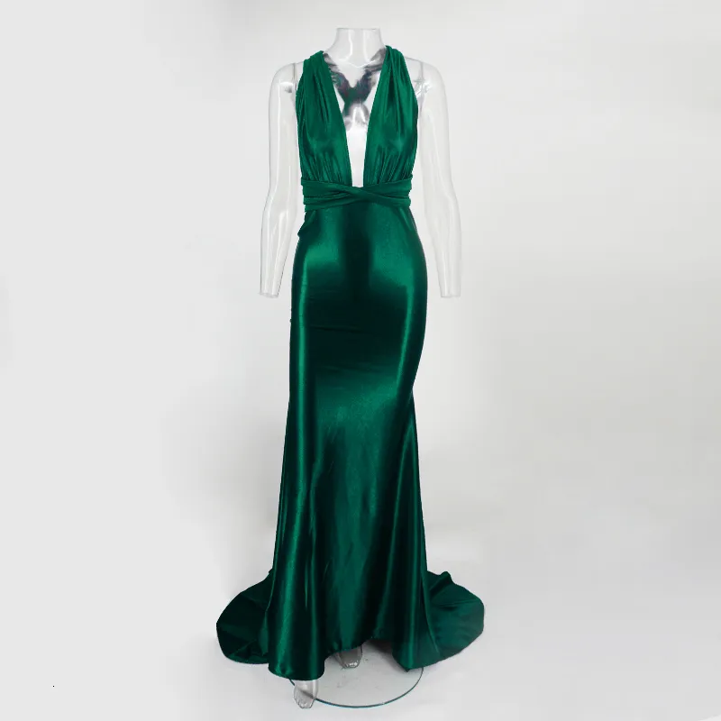 Women's Summer V-Neck Sheath Backless Satin Long Dress