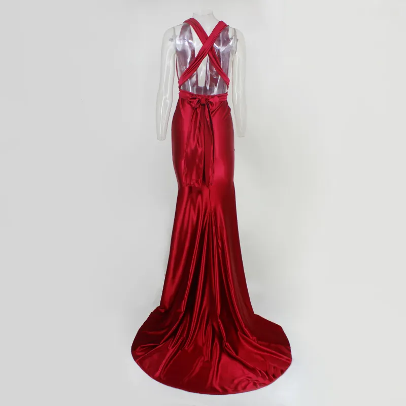 Women's Summer V-Neck Sheath Backless Satin Long Dress
